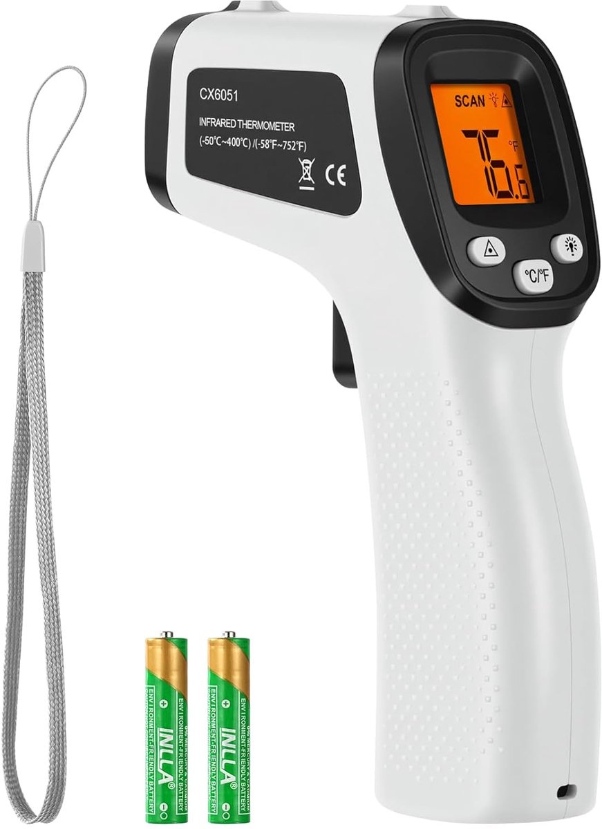 SnelShoppen - Contactloze Infrared Thermometer -50°C tot 400°C, Nauwkeurige Metingen voor Keuken, BBQ, Vlees, Industrie, Instelbare Emissiefactor