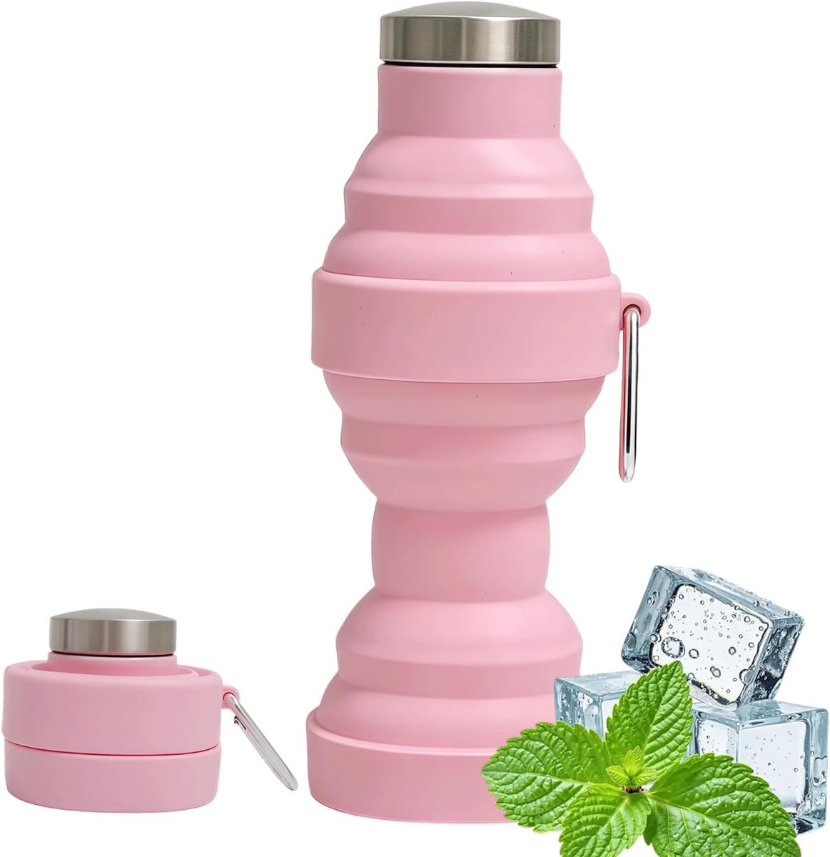 SnelShoppen - Vouwbare Drinkfles 550 ml Silicone BPA-Vrij Lekvrij Draagbare Waterfles voor Buiten Sport, Reizen, Camping, Hardlopen, Fitness (Roze)