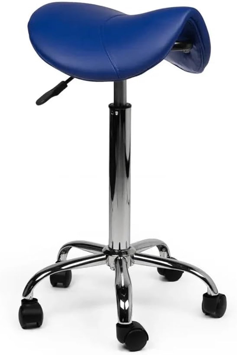 SnelShoppen - Zadelkruk Blauw - Ergonomische Draaikruk met Verstelbare Hoogte - Comfortabele Werkkruk op Wieltjes voor Salon, Kantoor & Thuis - Hoogte