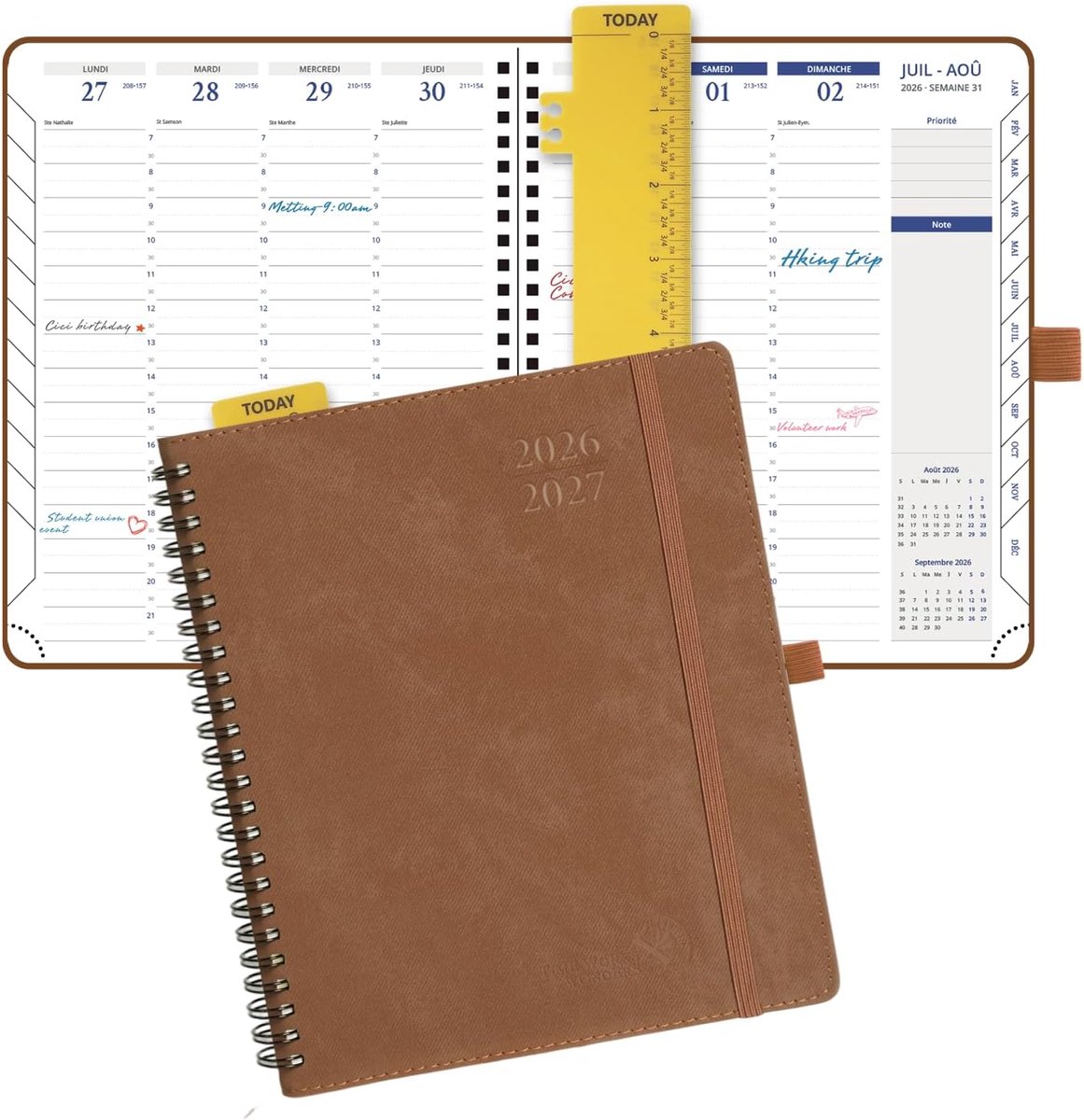 SnelShoppen - Agenda 2026-2027 Weekplanner Duits 17.5x21.3 cm Met Ringband en Zachte Kaft - 12 Maanden, 2 Pagina's per Week, Bruin, Ideaal voor Afspra