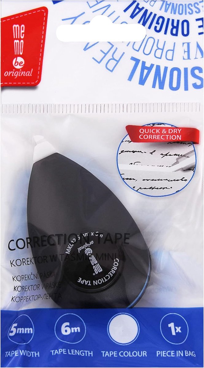 Thijox - Correctieroller voor studenten en scholieren, Amex MemoBe correctietape met beschermkap, ideaal voor kantoren en scholen, 1 stuk, perfect voo
