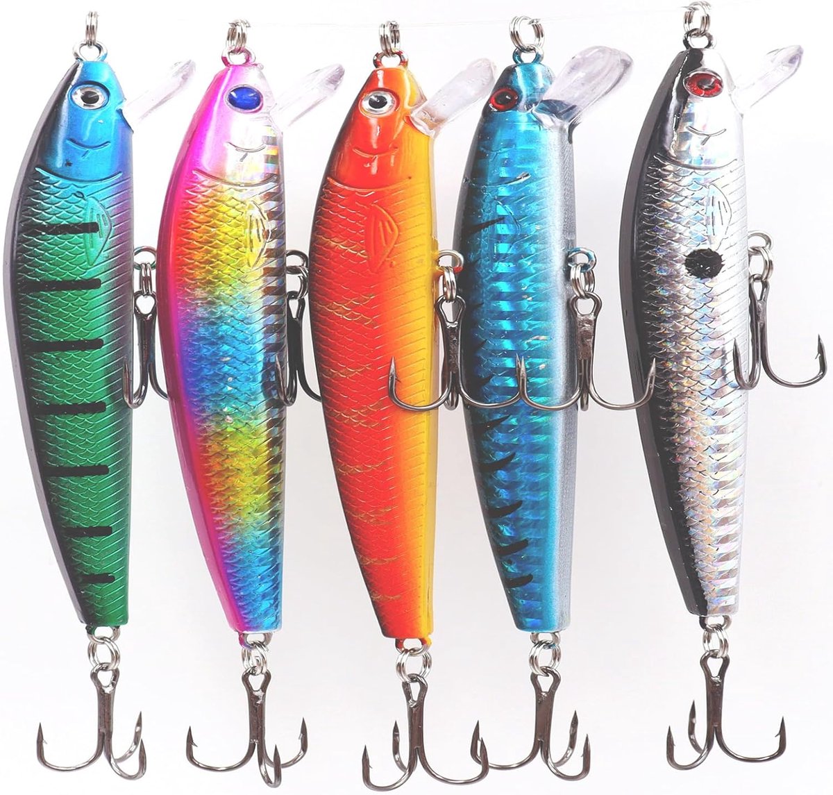 SnelShoppen - Vijfdelige Set Vissen Lures voor Snoek, Baars, Forel en Zalm - Realistische Bait met 3D Ogen en Jacking Haak - Perfecte Visaccessoires v