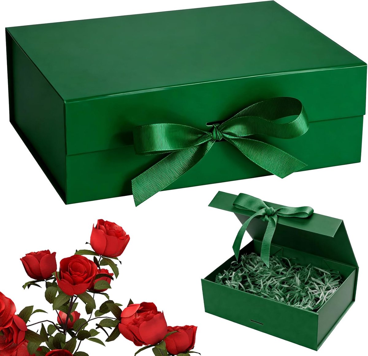 SnelShoppen - KERANEET Groene Cadeaubox met Deksel, Geschenkdoos voor Verjaardagen, Bruiloften, Jubilea, 22x16x8 cm met Verborgen Magneetsluiting