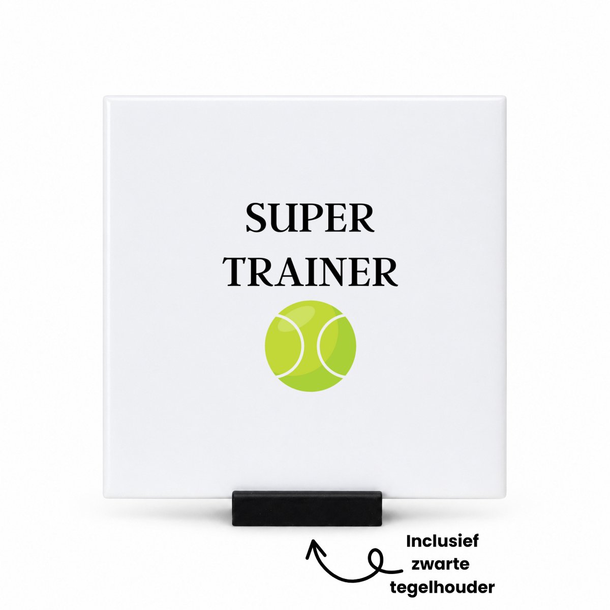Hacebo Tennis met eigen naam tegeltje met tegelhouder - Tennis - Tennisser - tegeltjes met tekst - Sport - spreuktegels - 10.8x10.8 CM Wit