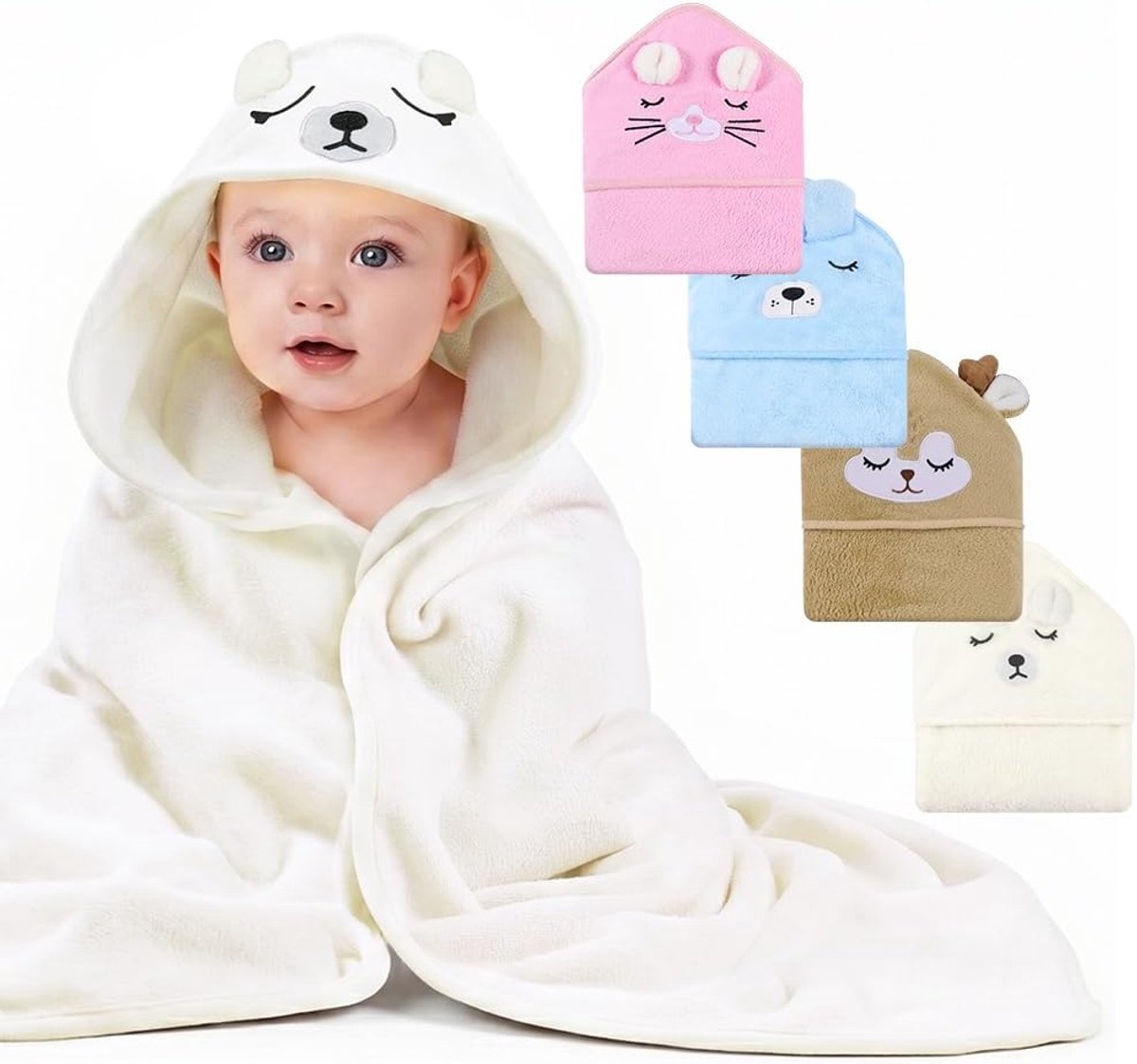 SnelShoppen - DiULi Baby Badhanddoek met Kap 80x80 cm, Ultra Zacht en Absorberend Babybadcape, Schattige Dieren Cape Badjas voor Jongens en Meisjes, P