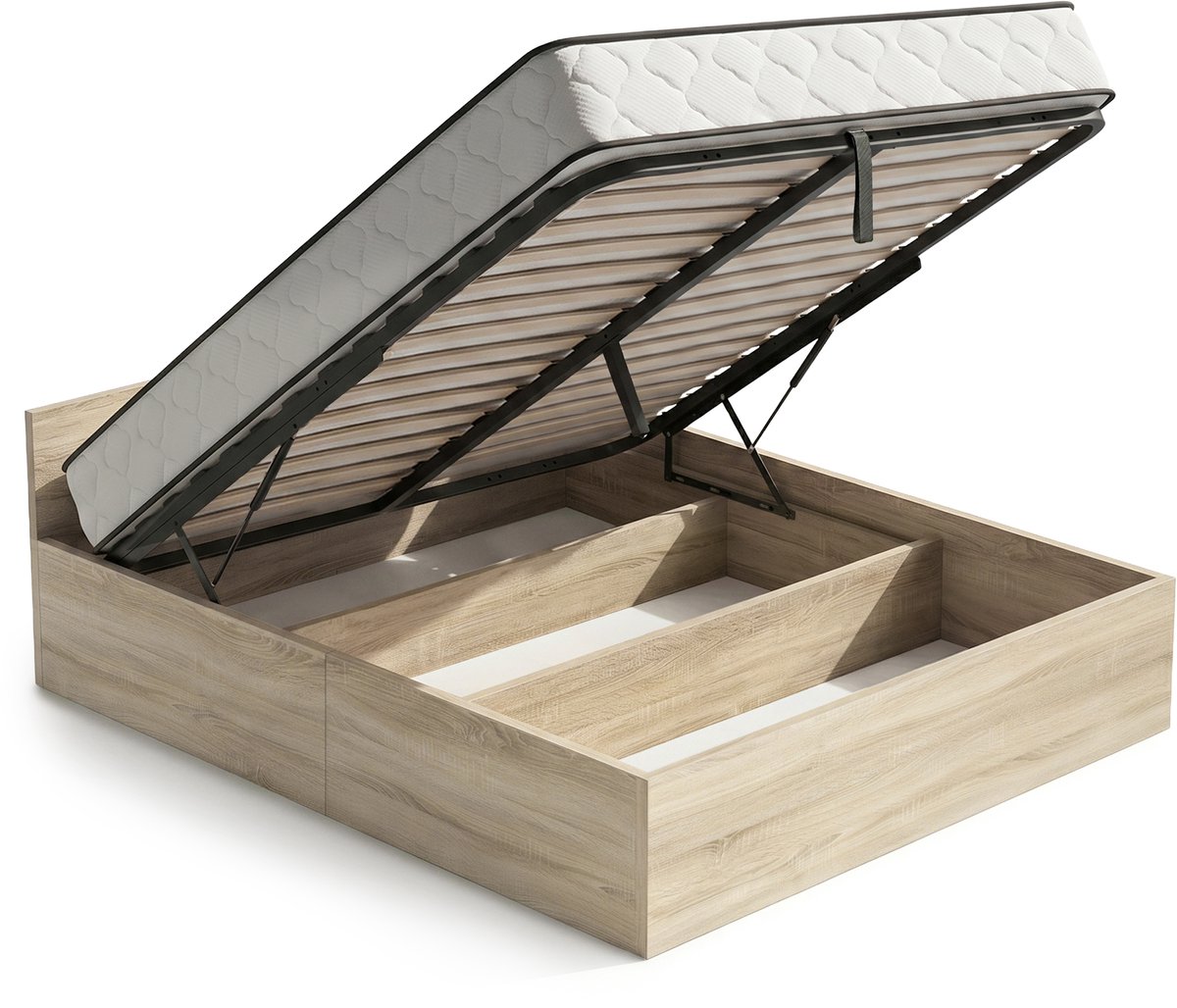 Akord Bed met Opbergruimte / 160x200 cm / Metalen Lattenbodem Opklapbaar / Binnenveringsmatras / Sonoma Eiken
