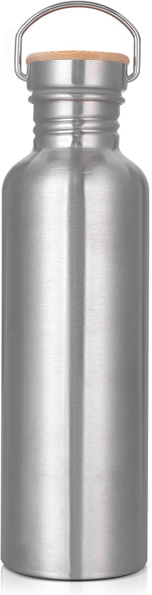 SnelShoppen - Drinkfles Roestvrij Staal 1L - Niet Geïsoleerd - BPA-vrij - Lekvrij - Outdoor Waterfles voor Sport, School, Fitness, Bruisen, Camping