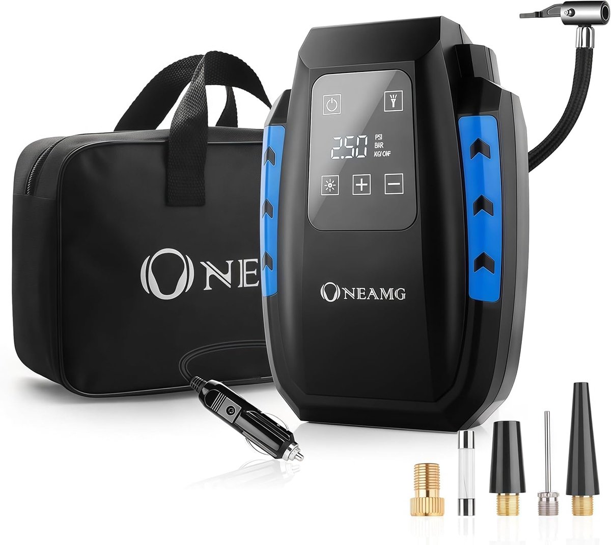 SnelShoppen - 12 V Luchtcompressor Auto-Luchtpomp - Digitale Draagbare Compressor met Touchscreen - Banden Inflator tot 150 PSI - 3 Meter Lang - Blauw