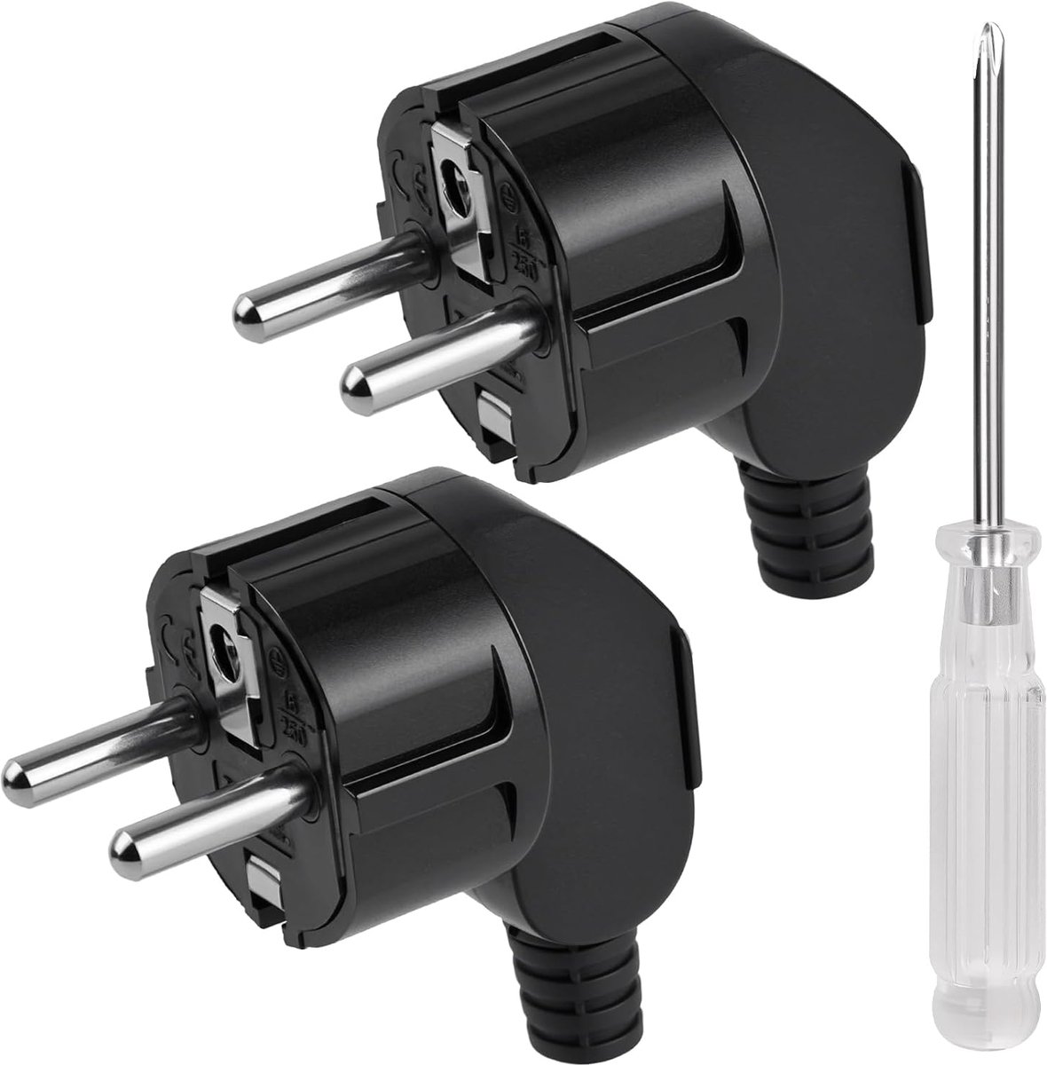 SnelShoppen - Eurostekker 2 Stuks, Geaarde Stekker 250V 16A, Duurzaam en Breukvast, IP44, Voor 8-10 mm Kabel, Zwart, Ideaal voor Thuis en Reizen