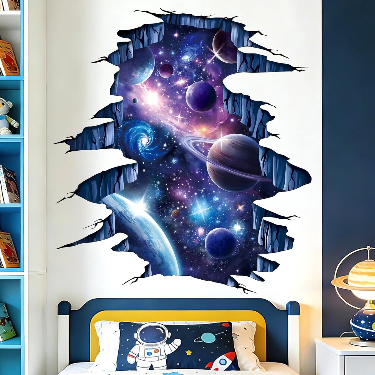 SnelShoppen - 3D Muursticker Ruimte Kinderen - Planeten Wanddecoratie voor Jongens Baby- en Speelkamer - Veilig, Verwijderbaar, Kunstzinnig Effect