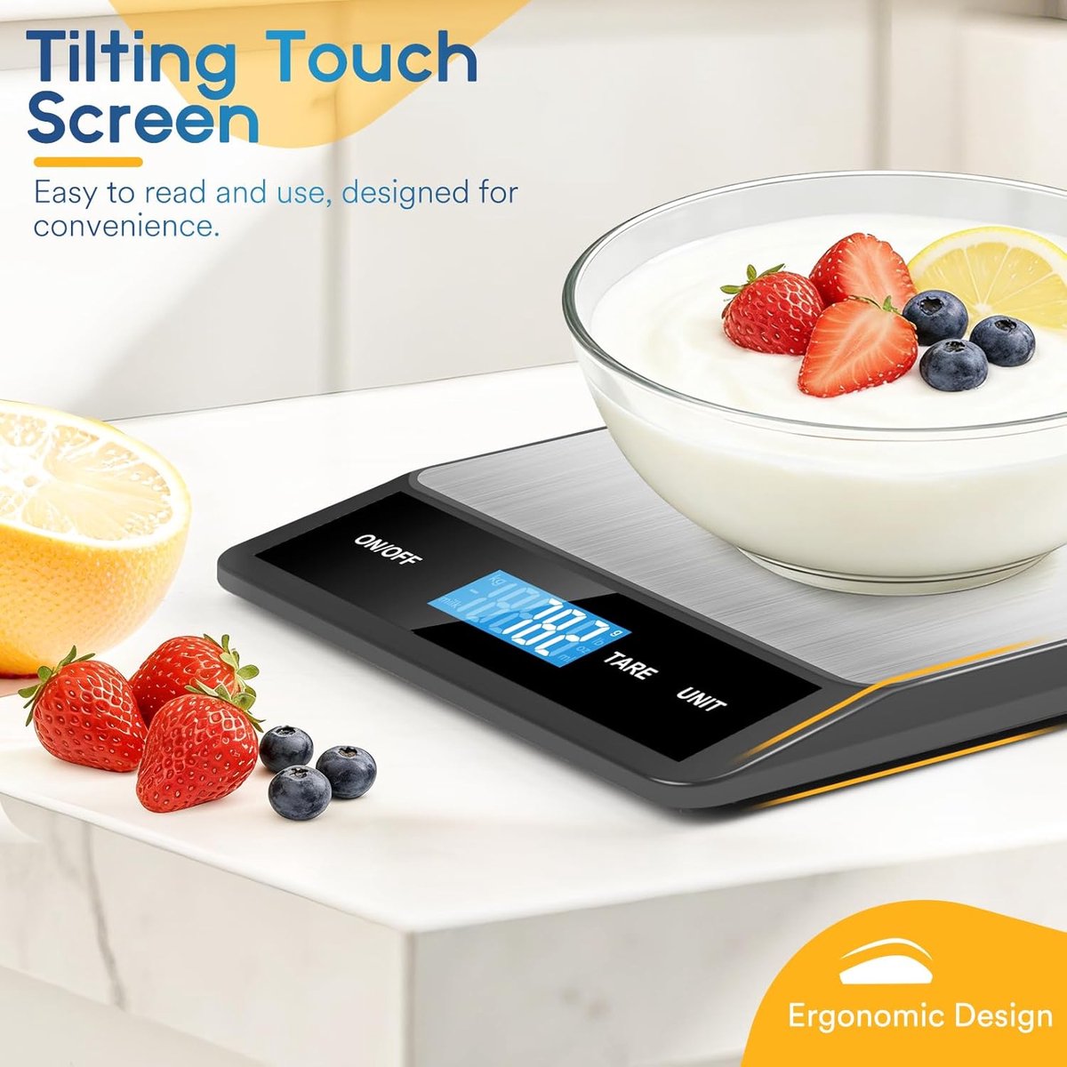 SnelShoppen - Digitale Keukenweegschaal 5 kg / 1 g - Nauwkeurige RVS Keukenweegschaal met Hellend Touchscreen, Tare-Functie, LCD-Scherm voor Koken en