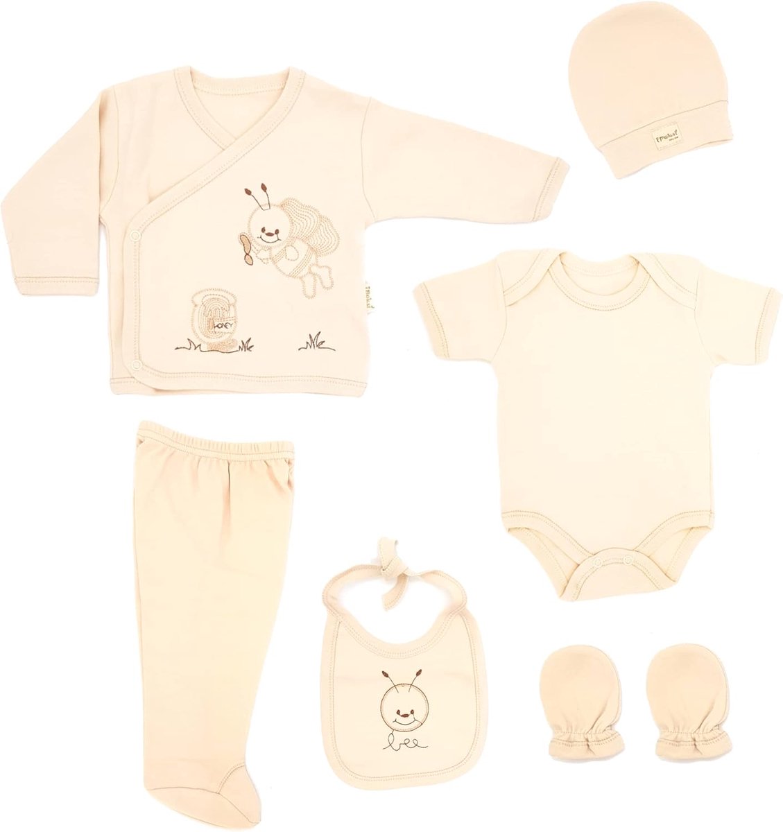 SnelShoppen - Pasgeboren Baby Geschenkset Unisex Kleding 100% Natuurlijk Katoen Eerste Benodigdheden Hypoallergeen voor Baby's 0-4 Maanden Bijen 0-3 M