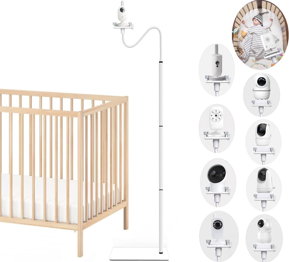 SnelShoppen - Babyfoon Standaard Houder voor Flexibele Vloer Mount met Camera-accessoires, 1/4 Schroef, 3M Dubbelzijdige Lijm, Geschikt voor Babyfoons