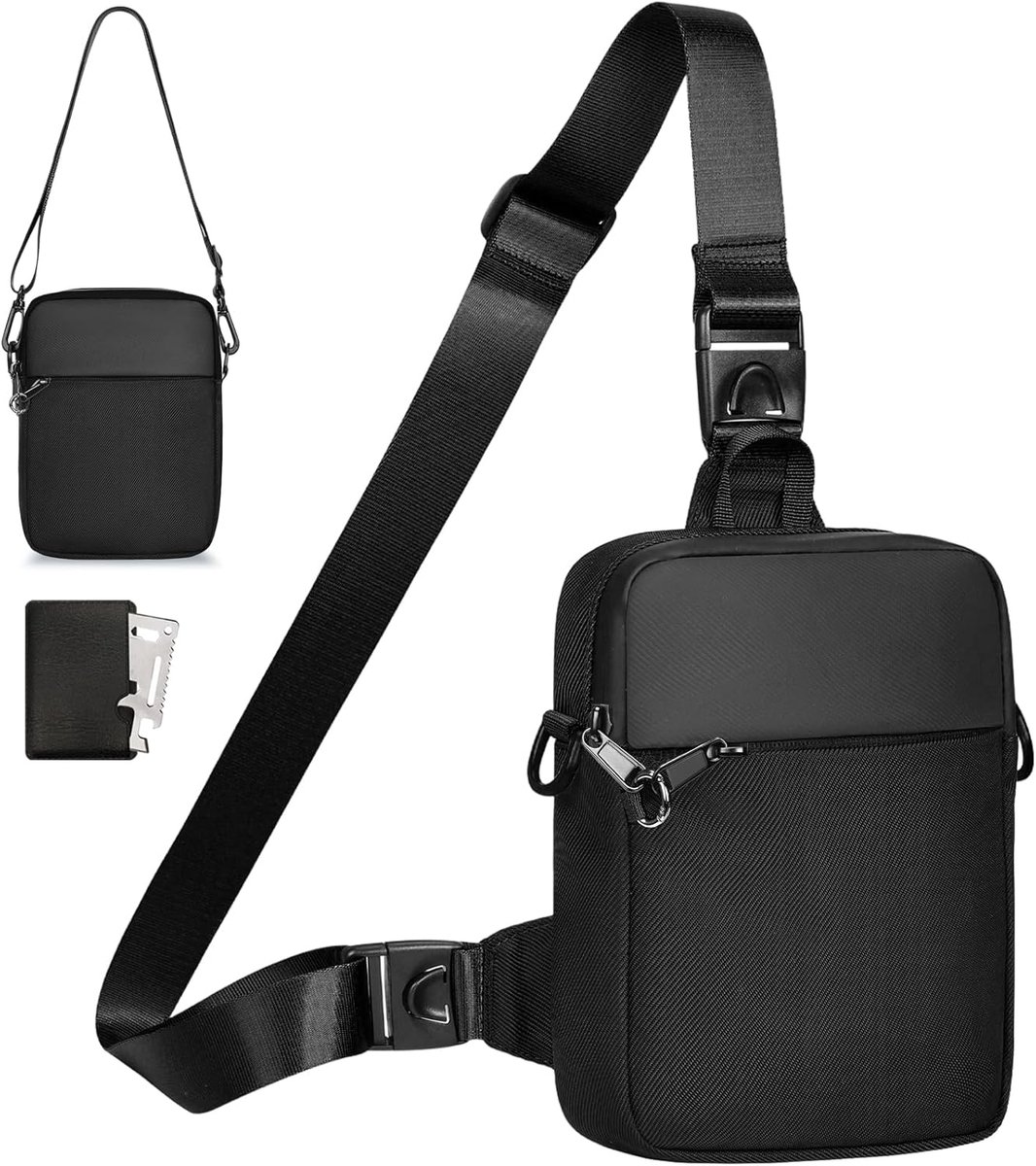 SnelShoppen - Waterdichte Schoudertas voor Heren en Dames, Anti-Diefstal Crossbody Sling Bag met RFID-Bescherming, Verstelbare Riemen, Compact voor Re