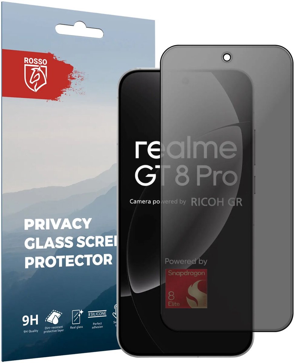 Rosso Privacy Screen Protector Geschikt voor Realme GT 8 Pro - 9H Gehard Glas - Case Friendly Tempered Glass - Eenvoudige Installatie