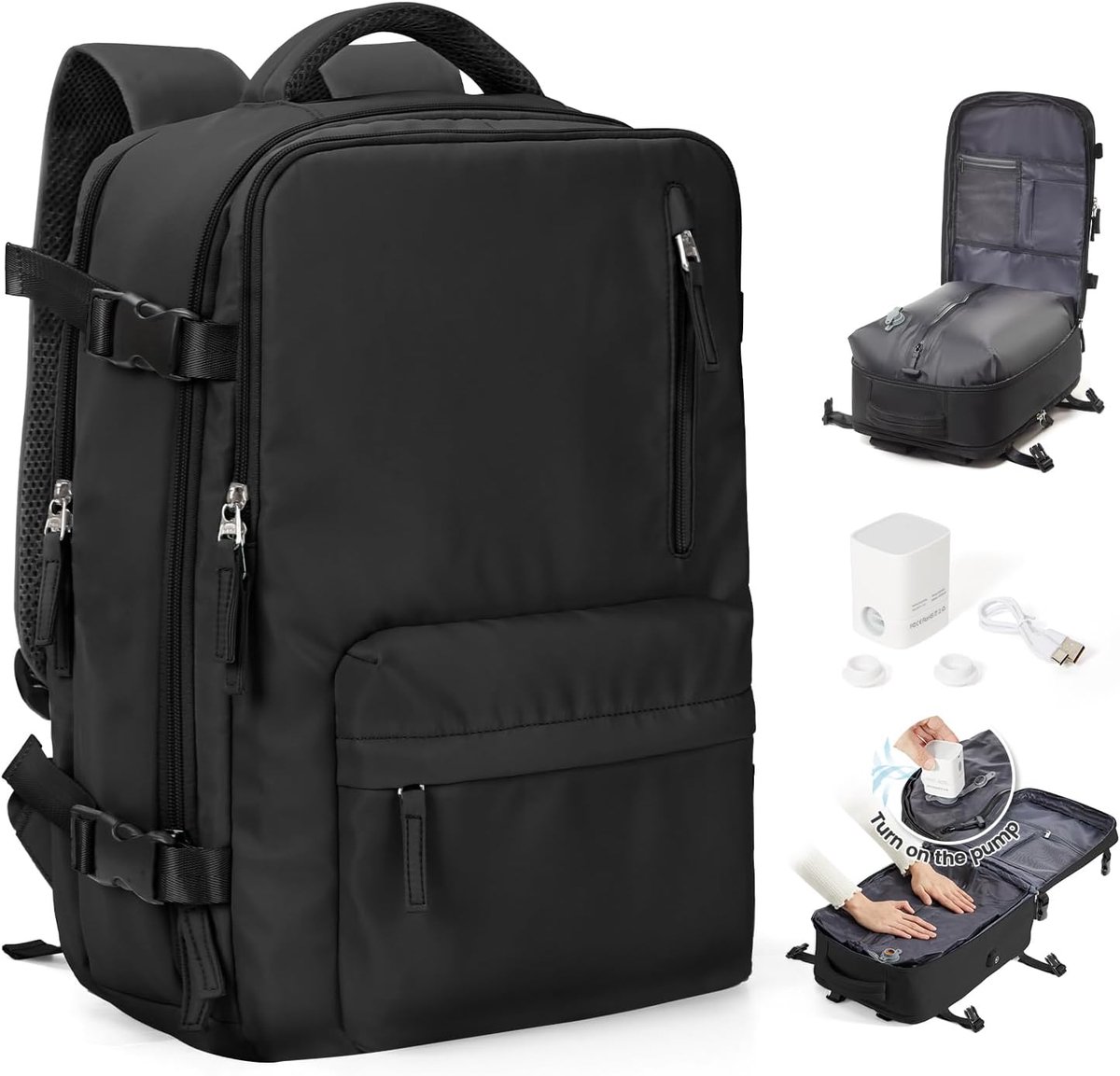 SnelShoppen - Vacuümrugzak Handbagage Waterdicht Reisrugzak Onder de Stoel voor Easyjet Travel Weekendtas Wandelen Casual Dagrugzak G01-Zwart