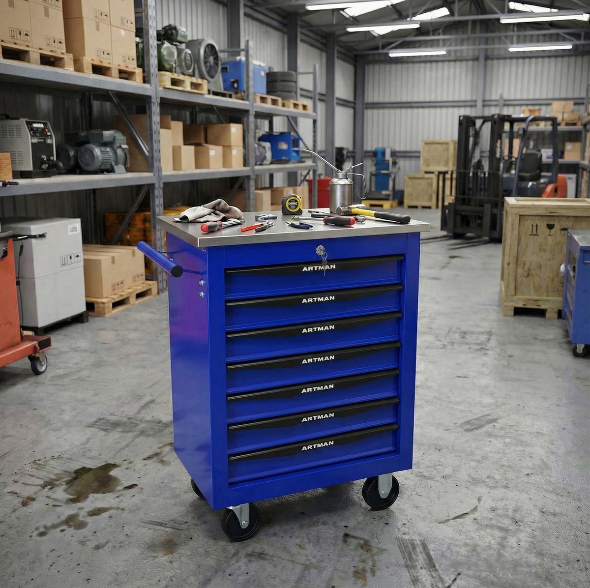 MODENUIT Gereedschapskar - 7 Laden Met Wielen En Slot - Voor Garage En Werkplaats - Staal - 62,5x34,5x78 cm