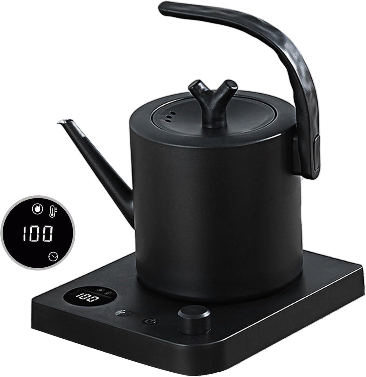 SnelShoppen - Waterkoker RVS met Temperatuurinstelling, 1L Gieterhalskoker 1000W, 360° Basis, Intelligente Brandwering, Automatische Uitschakeling, Zw