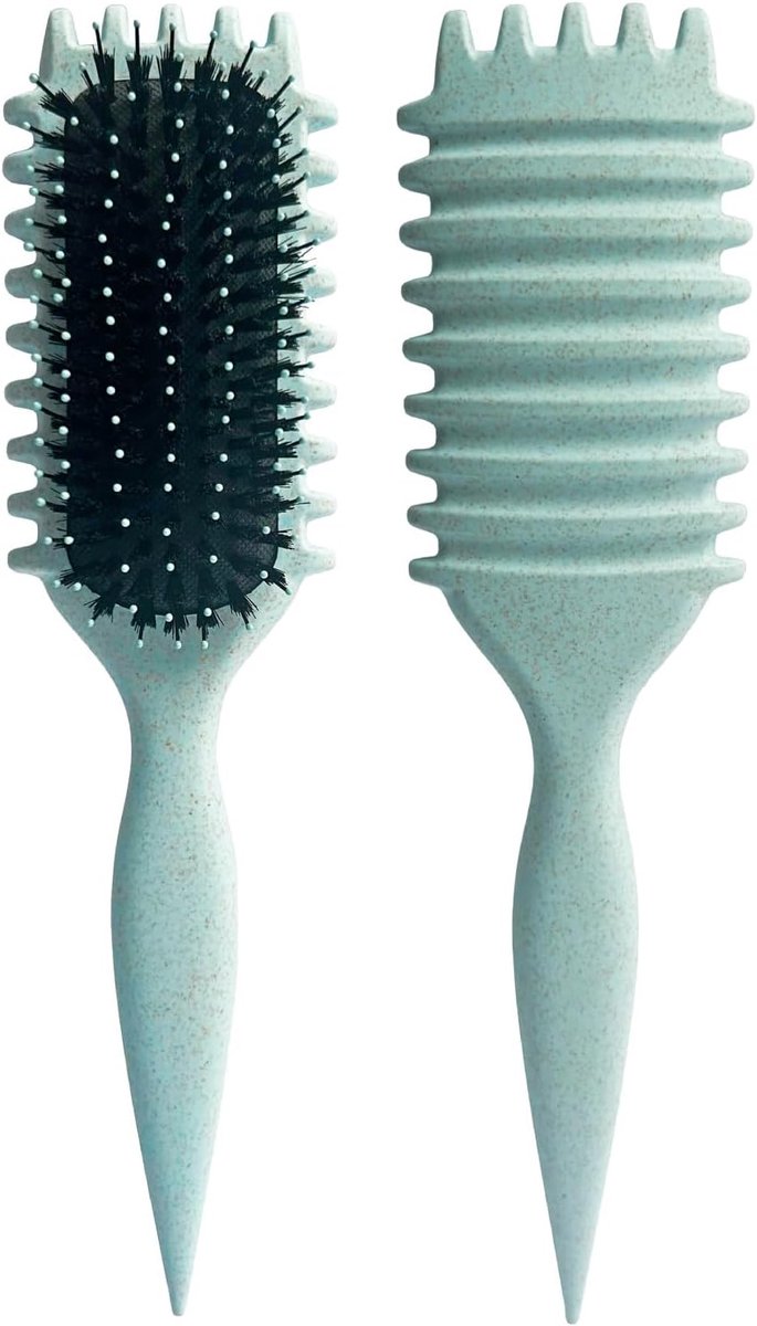 Thijox - Krullende Haarborstel met Geribbelde Achterkant | Curly Hair Brush | Anti-kroes, Ergonomische Handgreep, Zachte Borstelharen, Lichtblauw