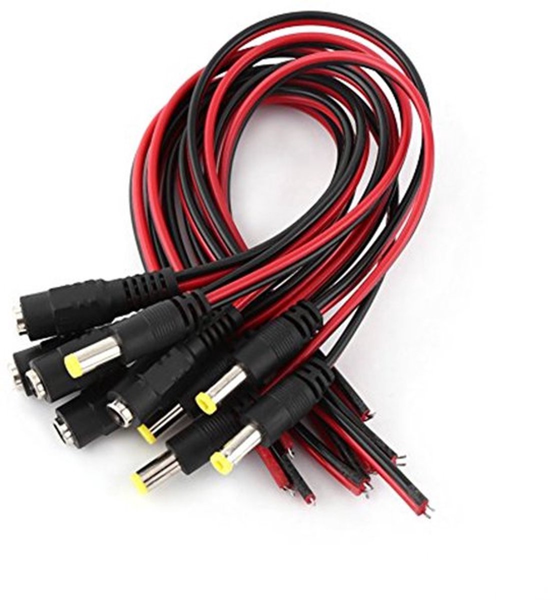 11 Inch DC Power Pigtail Kabel Mannelijk Vrouwelijk Stekker met Zwarte Draadjacks, Coaxiale Connector 2.1mm X 5.5mm voor Beveiligingscamera's