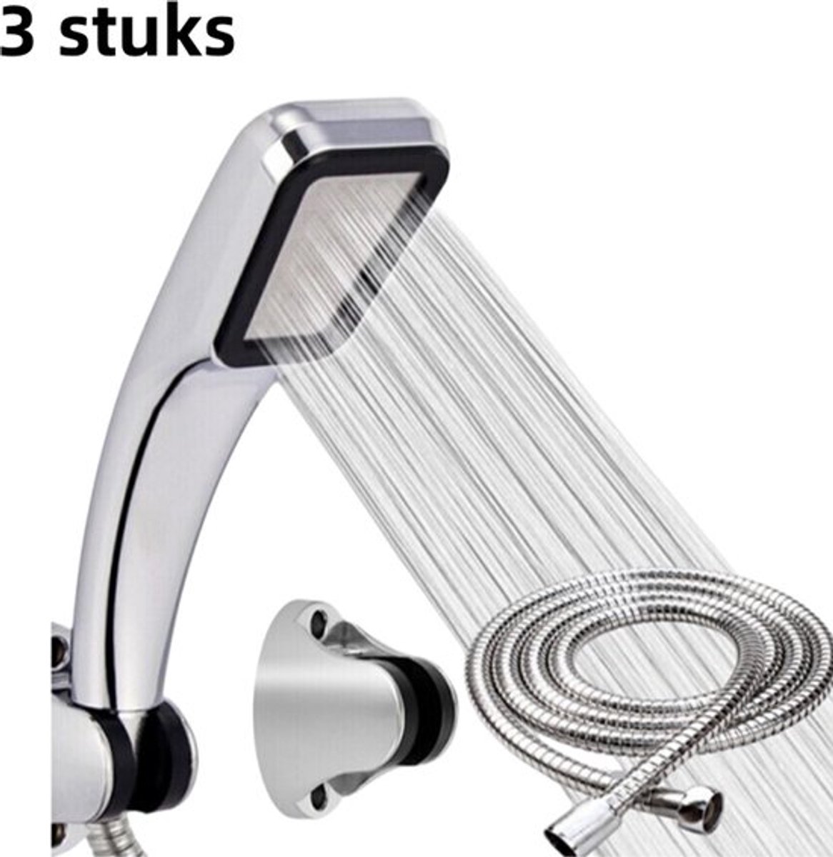 3-delige set - douchekop - vierkante regendouche handdoucheset - 300-gats handsproeier + voet + slang - zilver