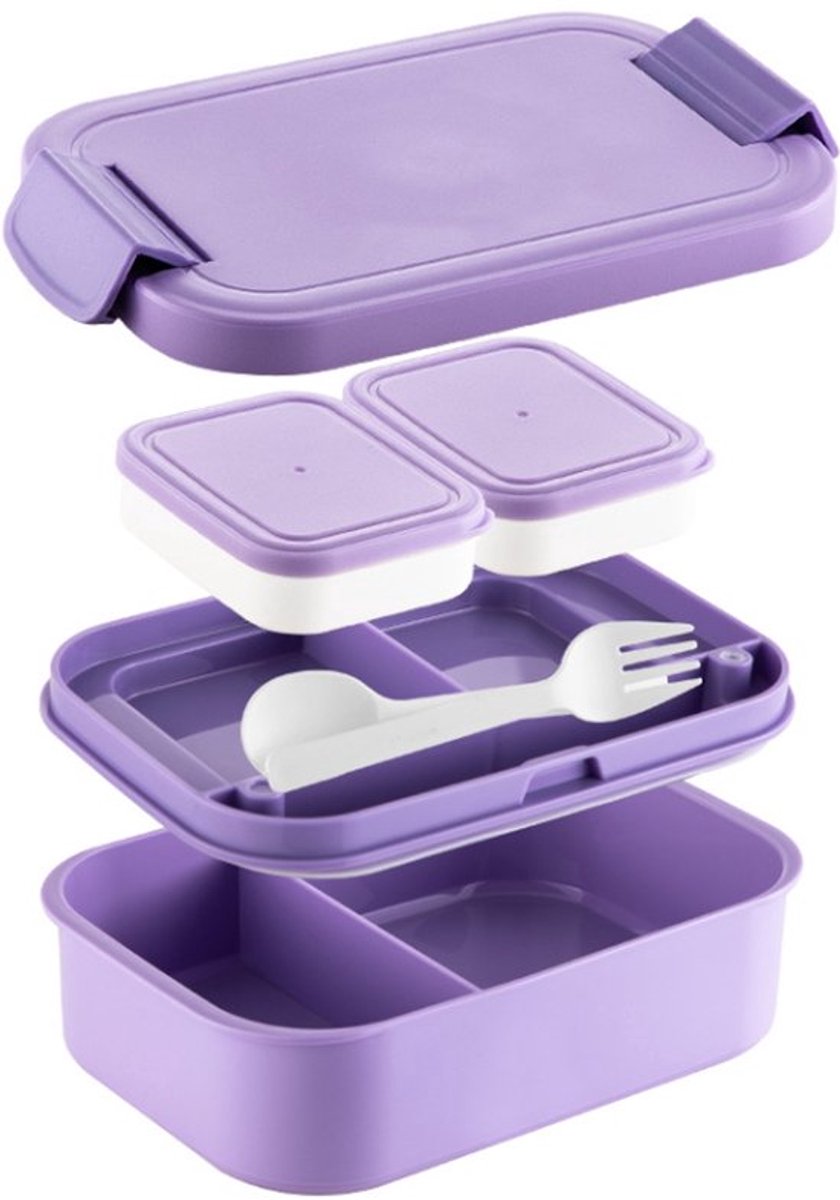 Grote lunchbox - Magnetron-, vaatwasser- en vriezerbestendig - Perfect voor uit eten gaan, werk en picknicks - Paars