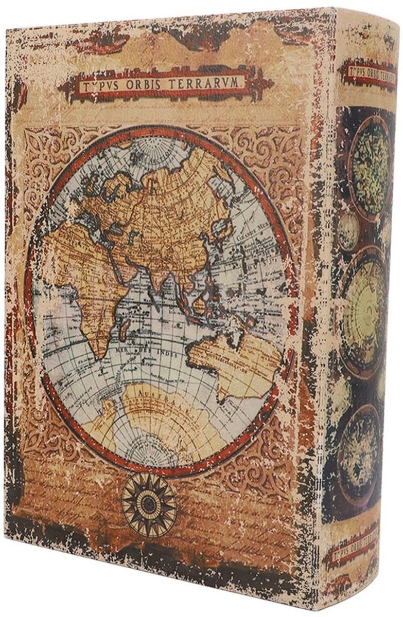 Vintage Europese valse boekendoos met kaartpatroon - decoratieve leren opbergkoffer 20,5 x 7,5 cm