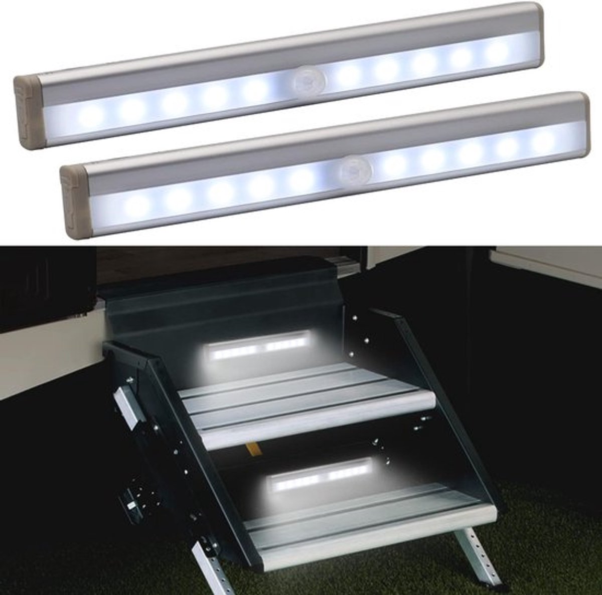 Bewegingsgeactiveerde instapverlichting voor campers - 10 LED-lampjes op batterijen - bewegingssensor - magnetische nachtlampjes - voor campers, caravans en vouwwagens - 2 stuks