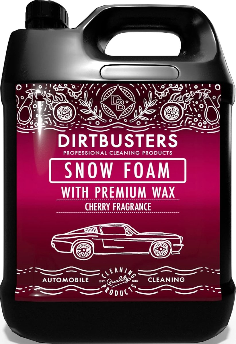 Thijox - Dirtbusters Snow Foam Shampoo, Professionele Auto Reinigingsschuim, Veilig en Niet Giftig, Hoogglans Was met Zoete Kersengeur, 5 Liter Voorwa