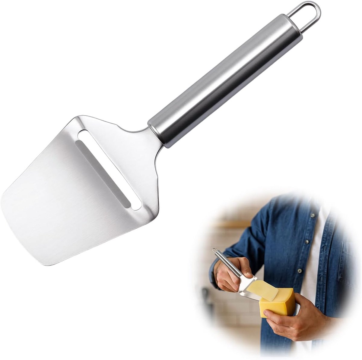 SnelShoppen - Stainless Steel Cheese Slicer, Ergonomische Kaassnijder voor Hard en Zachte Kaas, RVS Kaas Cutter met Zware Mes, Vaatwasserbestendig, Pe