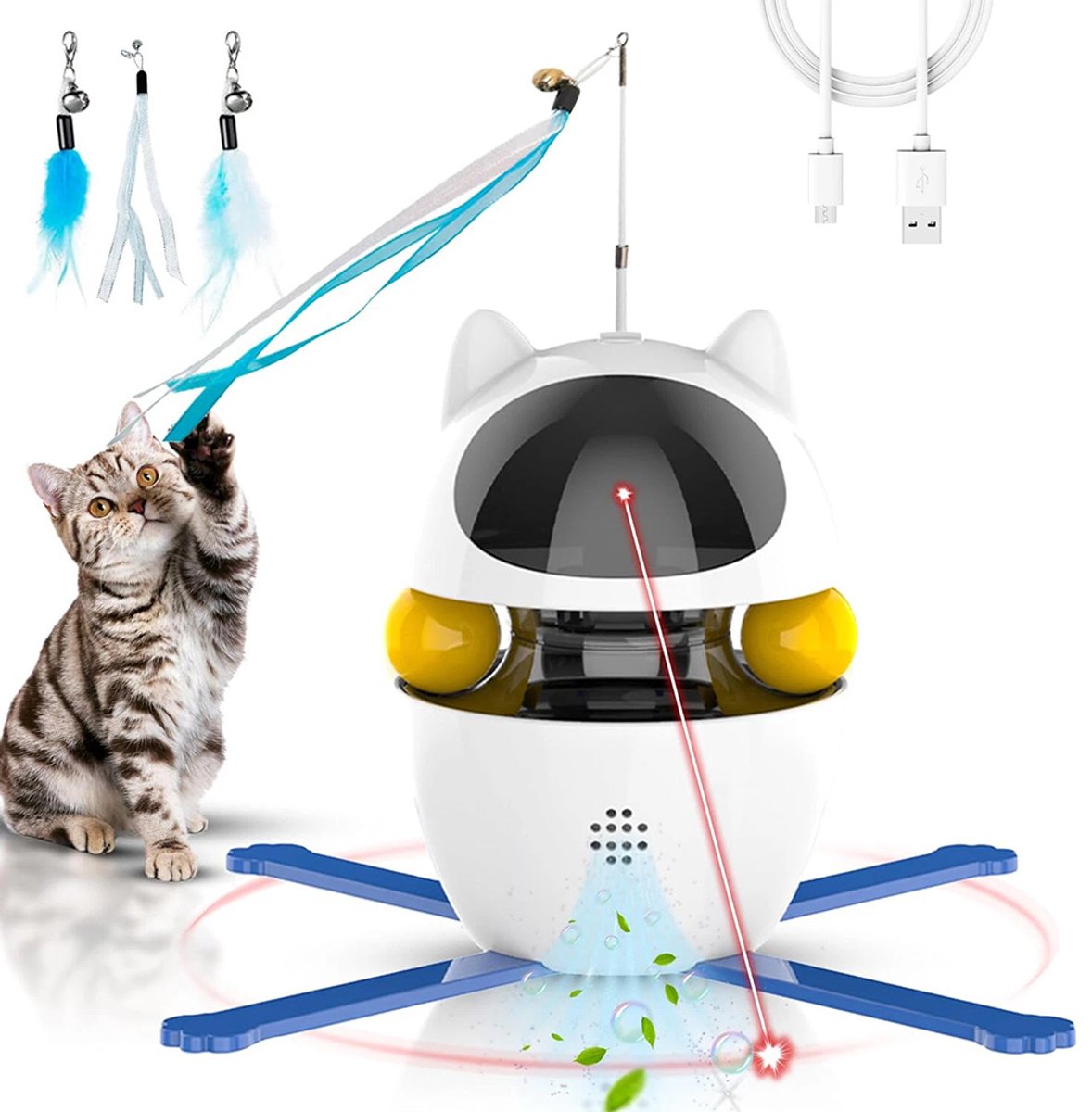 Elektrisch Kattenspeelgoed - Interactief Kattenspeelgoed - Laser Kattenspeeltje - Slim Kattenspeeltje - Geschikt voor Katten om zichzelf te vermaken - Elektrisch Kattenspeelgoed - ABS - Wit