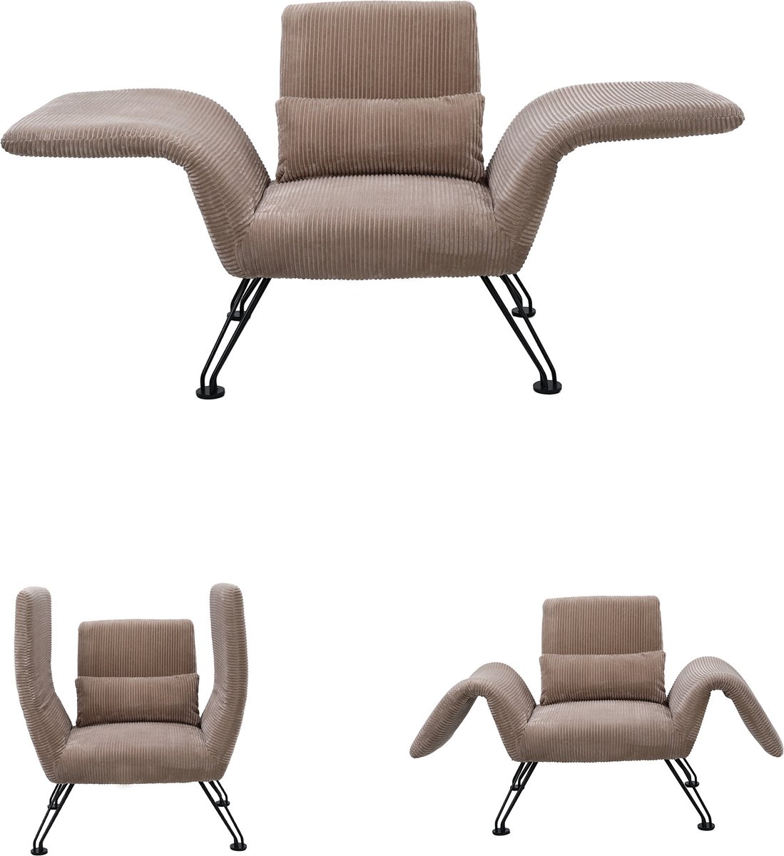 HomeMiYN Verstelbare Vleugelstoel Lichtbruin – Comfortabele Fauteuil met Opvouwbare Zijvleugels, Praktische Armleuningen, Relaxstoel voor Woonkamer, Slaapkamer en Leeshoek