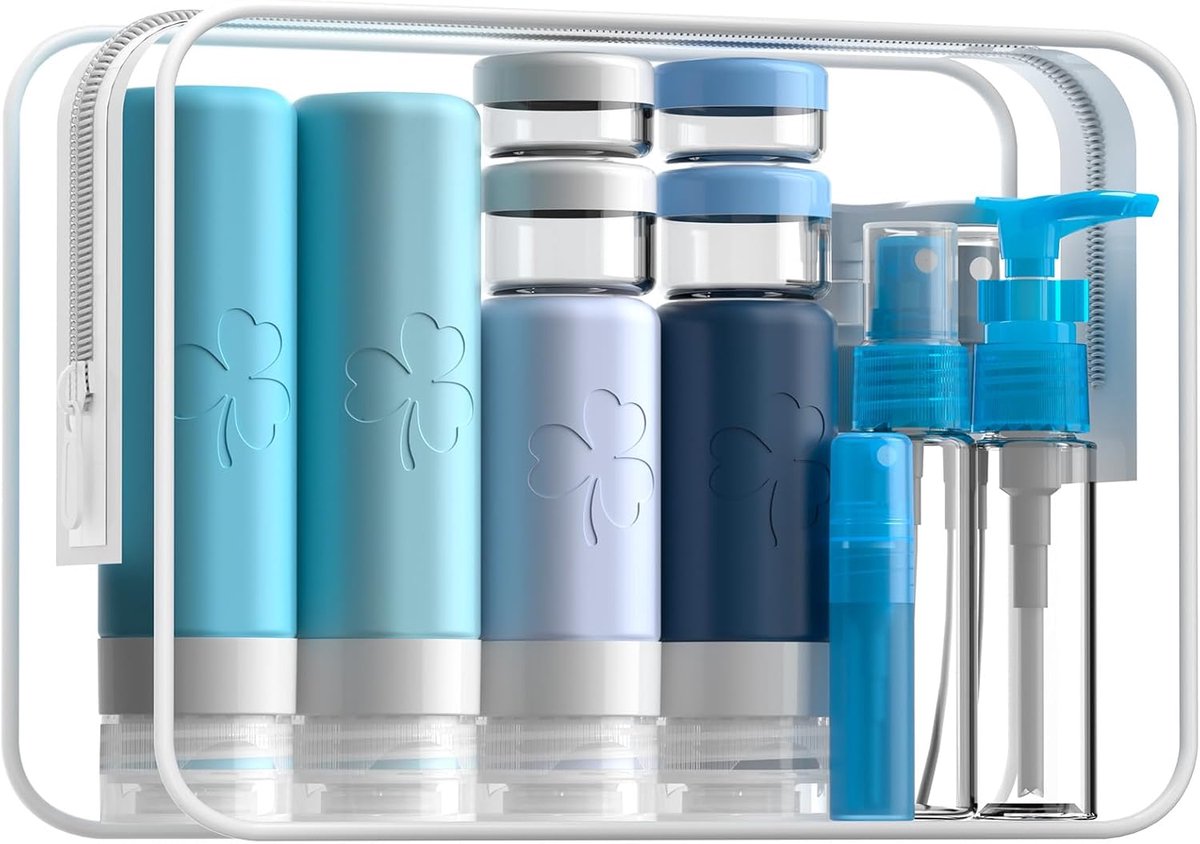 SnelShoppen - 23-delige Set Reis Toilettas Flessen, TSA Goedgekeurd, Ideaal voor Shampoos, Crèmes, Cosmetica, Draagbare Accessoires voor Vakanties, Ka