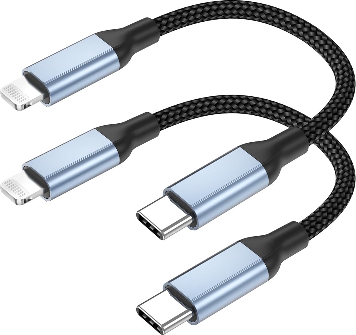 SnelShoppen - Short USB C naar Lightning Kabel 20cm - 2-Pack MFi Gecertificeerd - Snellader voor iPhone 14, 13, 12 Pro Max - PD3.0, 20W Fast Charging,