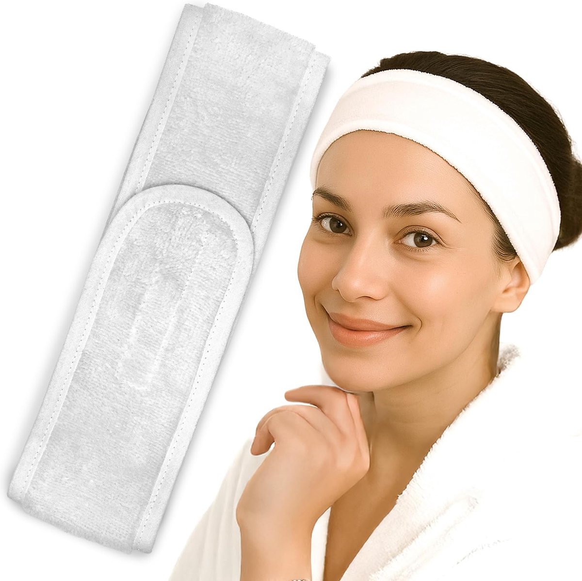 SnelShoppen - Frotté Haarband voor Gezichtsverzorging - Verstelbare Make-up Pannband - Zacht & Absorberend - Voor Wellness, Spa & Thuisgebruik | Wit,