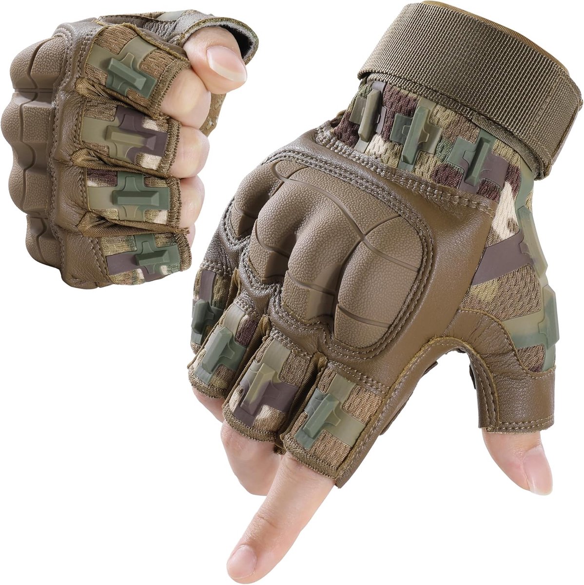 SnelShoppen - Fingerless Tactical Gloves voor Mannen - Airsoft, Paintball, Fietsen, Motor, Jagen, Hiken - Half Vinger Handschoenen - Camouflage M