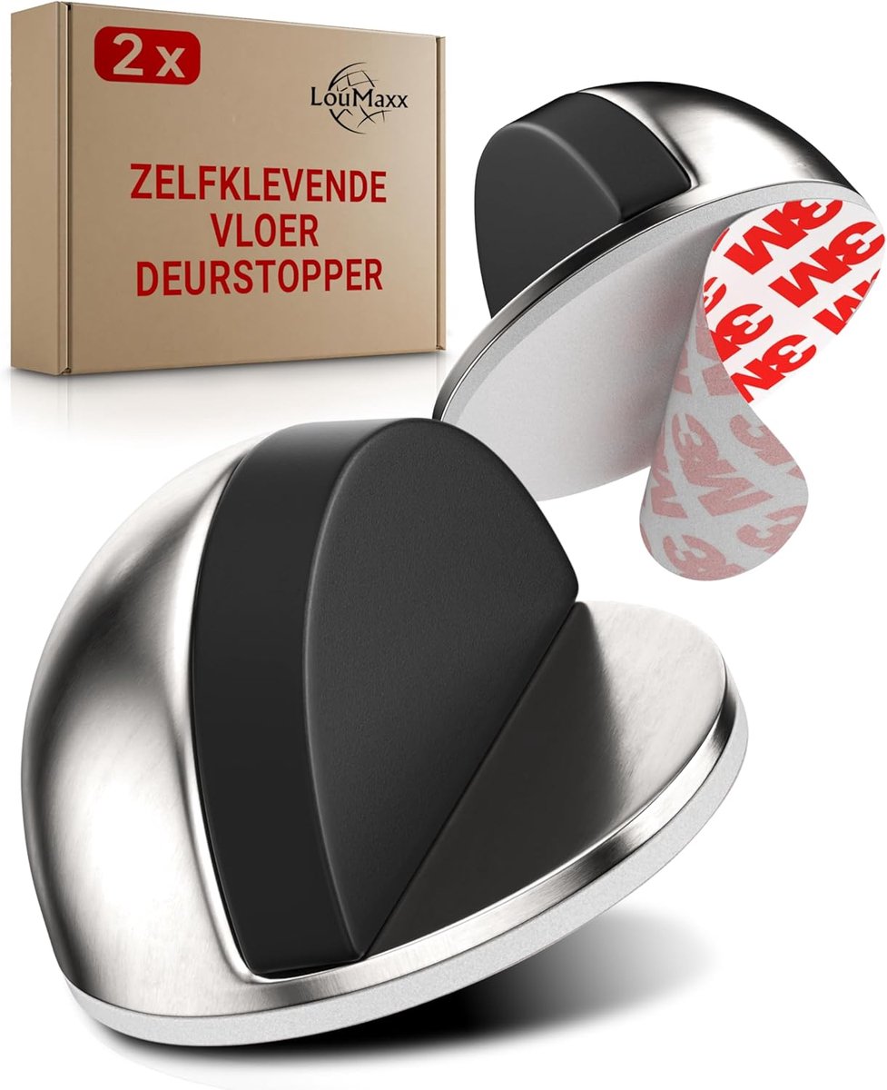 SnelShoppen - Deurstopper Vloer Zelfklevend Set van 2 - RVS Look - Deurbuffer Zonder Boren - Bescherming Voor Muren en Meubels - Extra Sterke Hechting