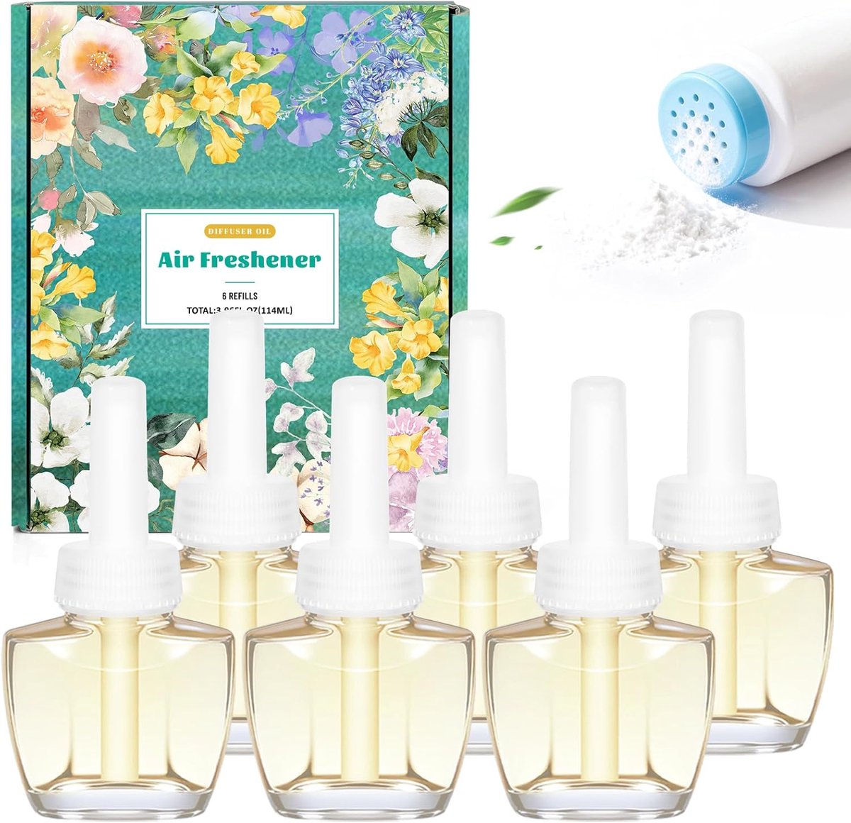 SnelShoppen - Elektrische Luchtverfrisser Navullingen 18ml x 6 Talc Geur - Geschikt voor Elektrische Diffusers - Verfrissende Geur voor Thuis, Kantoor