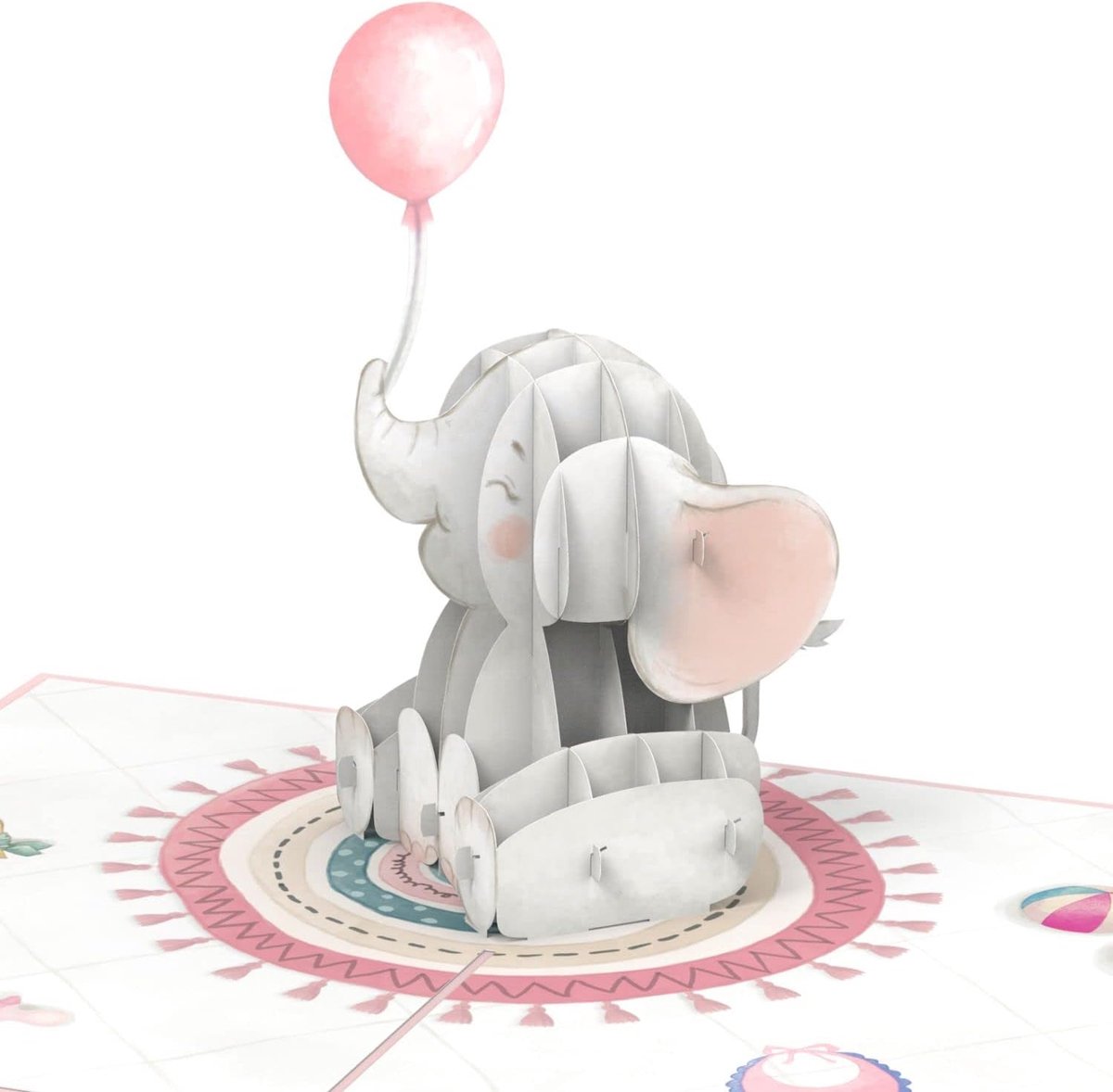SnelShoppen - PaperCrush Pop Up Kaart Roze Olifant - 3D Geboortekaart voor Meisjes & Dochter, Gefeliciteerd met Geboorte, Verjaardagskaart voor Baby,