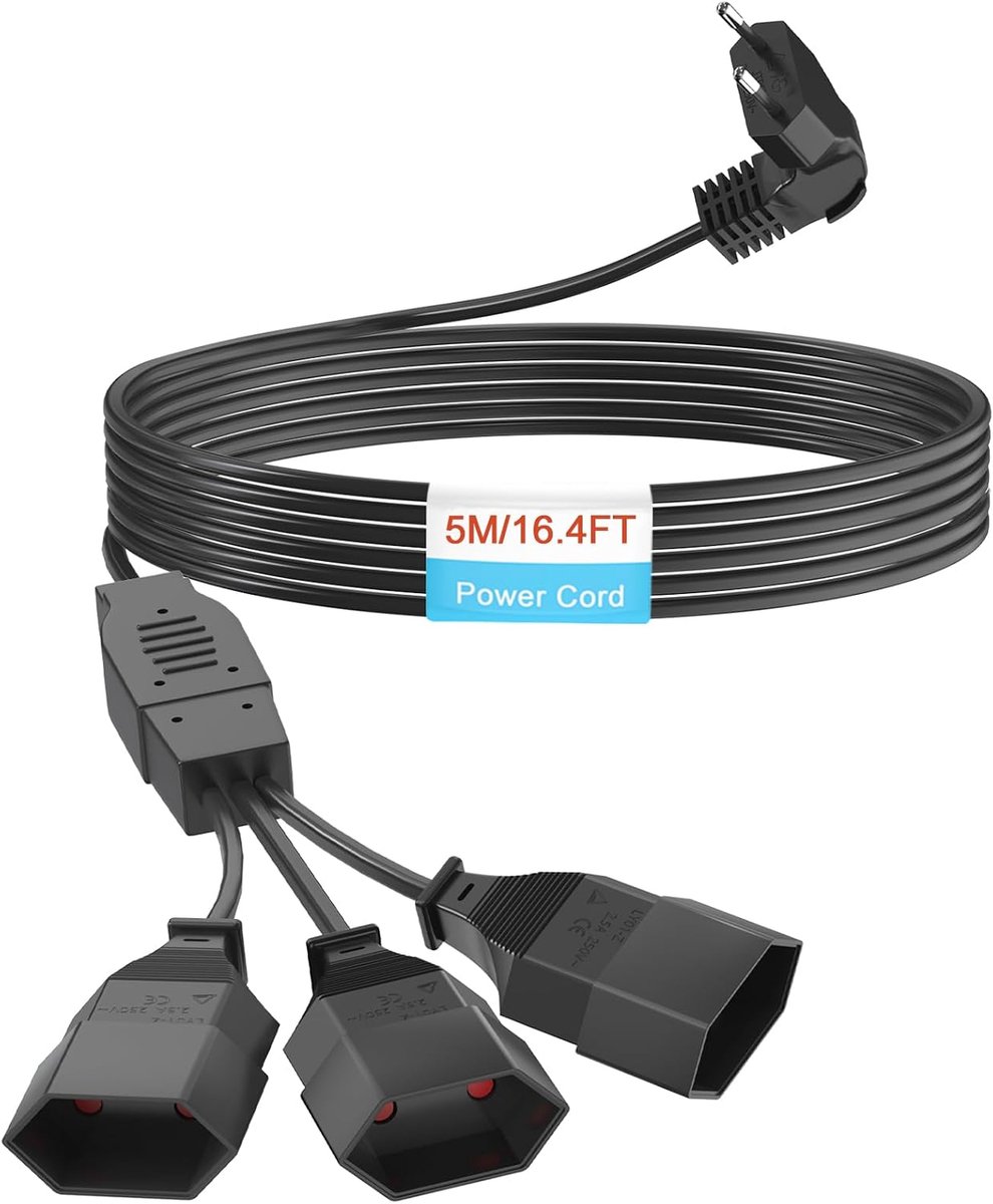 SnelShoppen - 5 m Power Cable Extension 3-in-1 Type C Euro Plug naar Triple Type C Eurobus, 0.75 mm² max. 2.5 A/250 V voor TV, PC, Computer, Monitor,