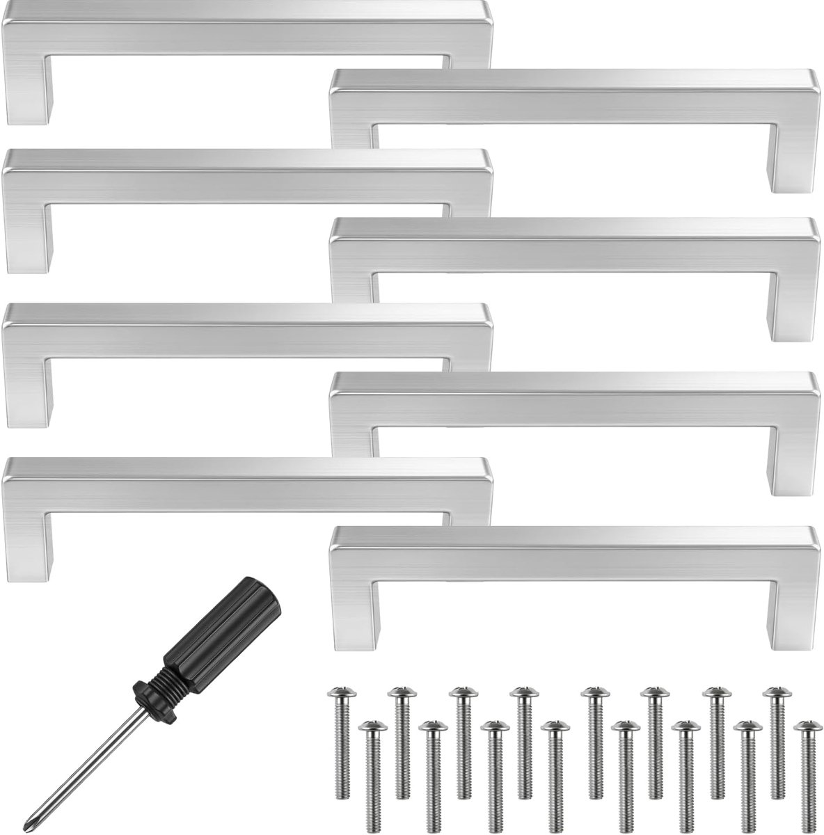 SnelShoppen - 8 stuks Meubel Handgrepen, RVS Deurklinken, 128mm Gatafstand, Vierkante Kast