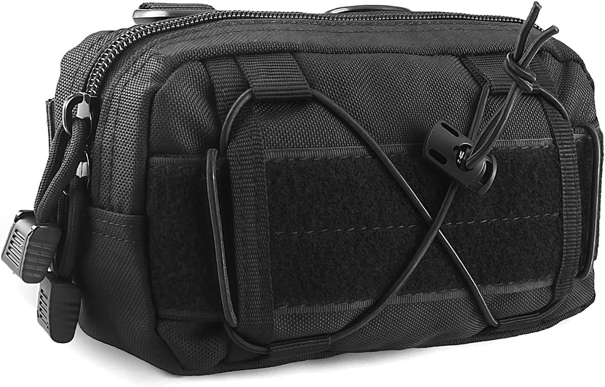 SnelShoppen - Tactical EDC-tas Molle Multifunctionele Heuptas met Klittenbandsluiting en Ritssluiting, Waterdicht 600D Nylon, Zwart, Ideaal voor Wande