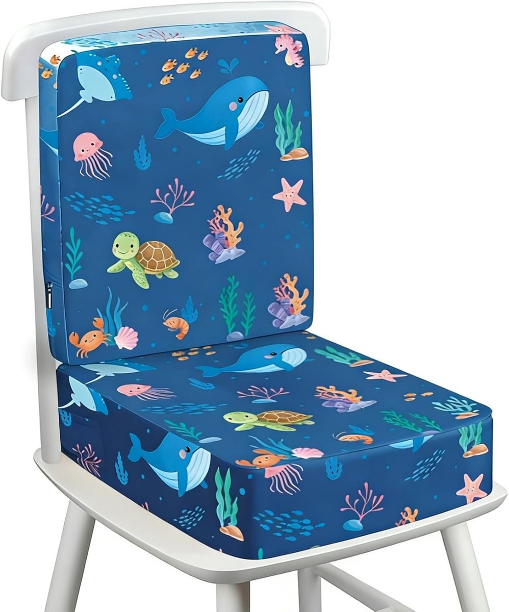 SnelShoppen - Kinder Booster Stoel voor Eettafel met Rugleuning, 10cm Dikke Kussen met Verstelbare Riemen & Antislip Onderkant, Sterke Ondersteuning,