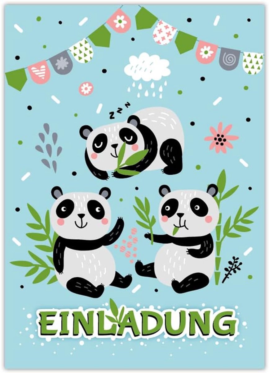 SnelShoppen - 12 Uitnodigingskaarten Kinderverjaardag - Panda Ontwerp - Voor Jongens en Meisjes - 10.5x14.8 cm - Voorgedrukte Informatie - Hoogwaardig