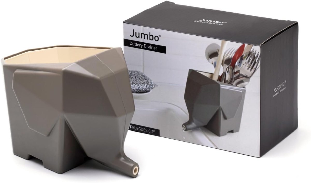 SnelShoppen - Jumbo Olifant Bestekhouder - Multifunctionele Afwasbak voor Servies en Bestek - Grijze Keuken Organizer voor bij de Wasbak