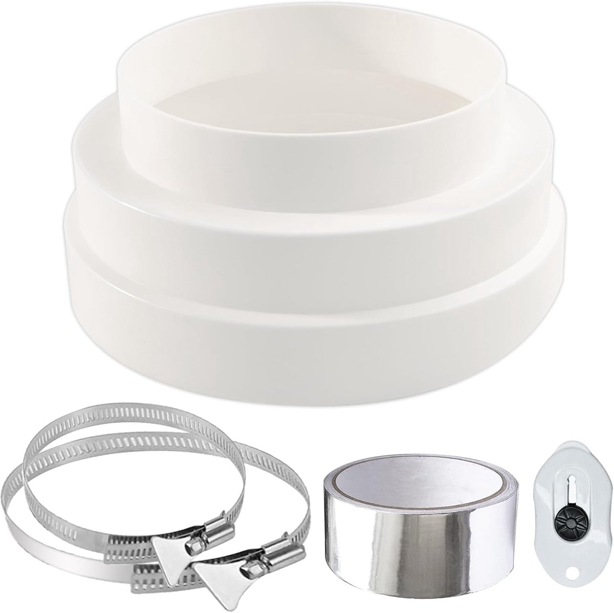 SnelShoppen - Reducer Fittings Ø 120 150 160 mm - Universele Aansluitingen voor Ronde Ventilatie Slangen - Inclusief Aluminium Tape en RVS Klemmen