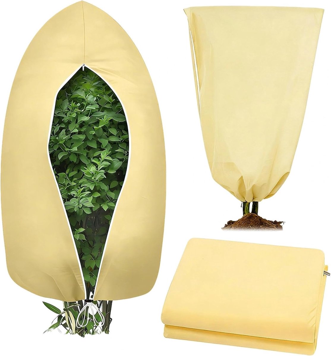 SnelShoppen - Plant Protection Cap 180 x 120 cm, Fleece Beschermhoes voor Planten, Winterbescherming met Rits en Trekkoord, Vorstbescherming (60 g/m²)