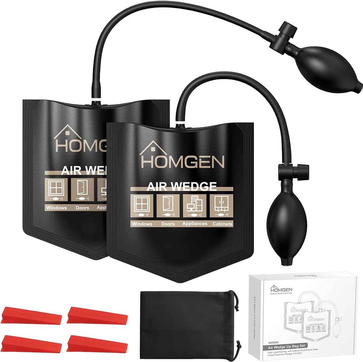 SnelShoppen - 2x Air Wedge Pompzakken voor Deuren en Ramen - Professionele Instap Hulpmiddelen - Inclusief 4 Plastic Wedges - Eenvoudig Gebruik - 400