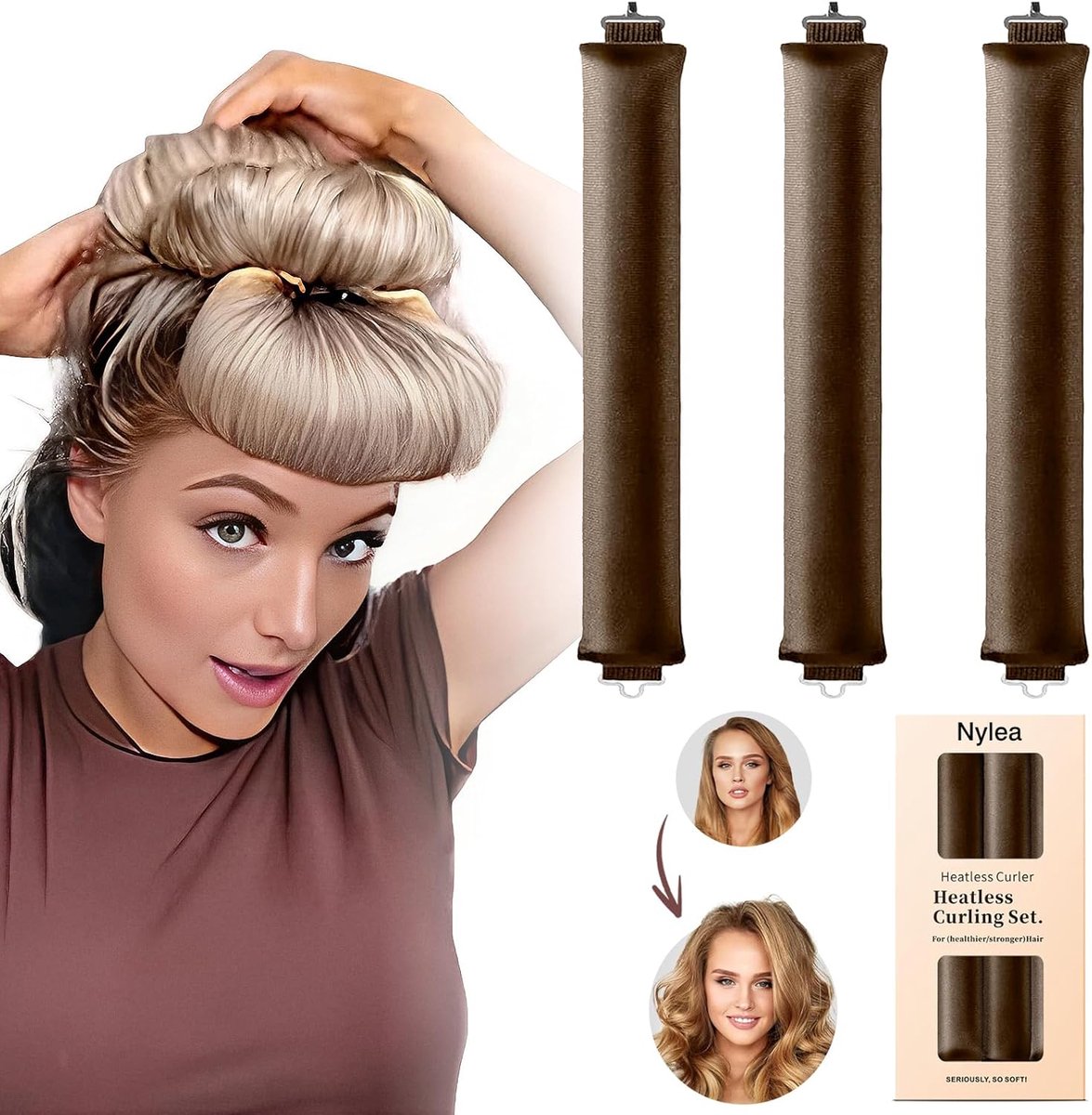 SnelShoppen - Heatless Curls Band Set van 3 Stuks - DIY Krullers voor Middellang en Lang Haar - Zachte Velvet Krullers voor Nachtelijk Gebruik - Geen