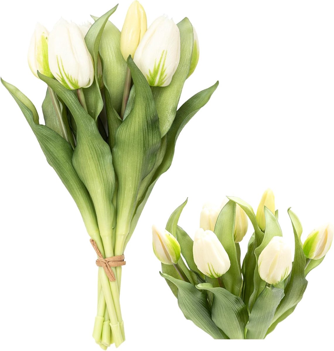 SnelShoppen - 7 Stuks Kunstbloemen Lente Decoratie - Real Touch Tulpen Boeket - Perfecte Voorjaarsdecoratie - Witte Kunstbloemen Voor Thuis, Feest, Tu